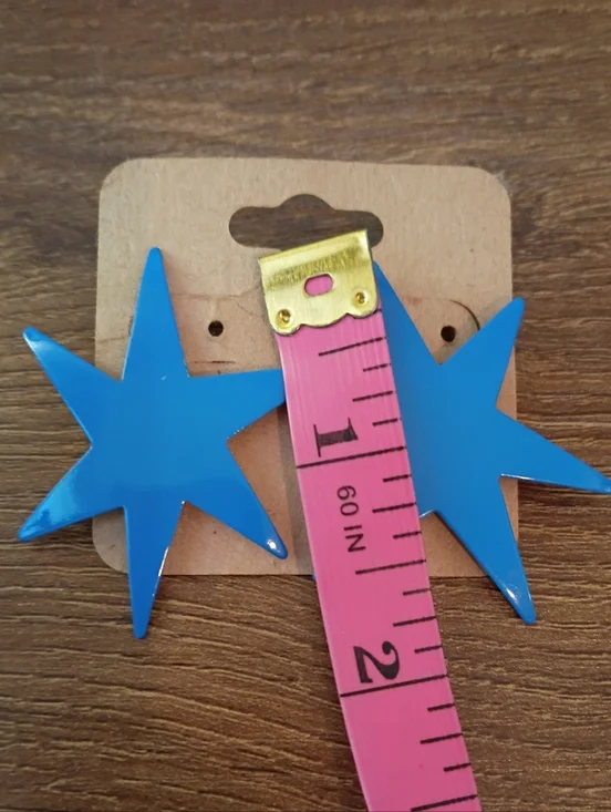 Bright Blue Star Dangle Earrings Bold Acrylic Statement Funky Y2K Festival - Picture 4 of 5